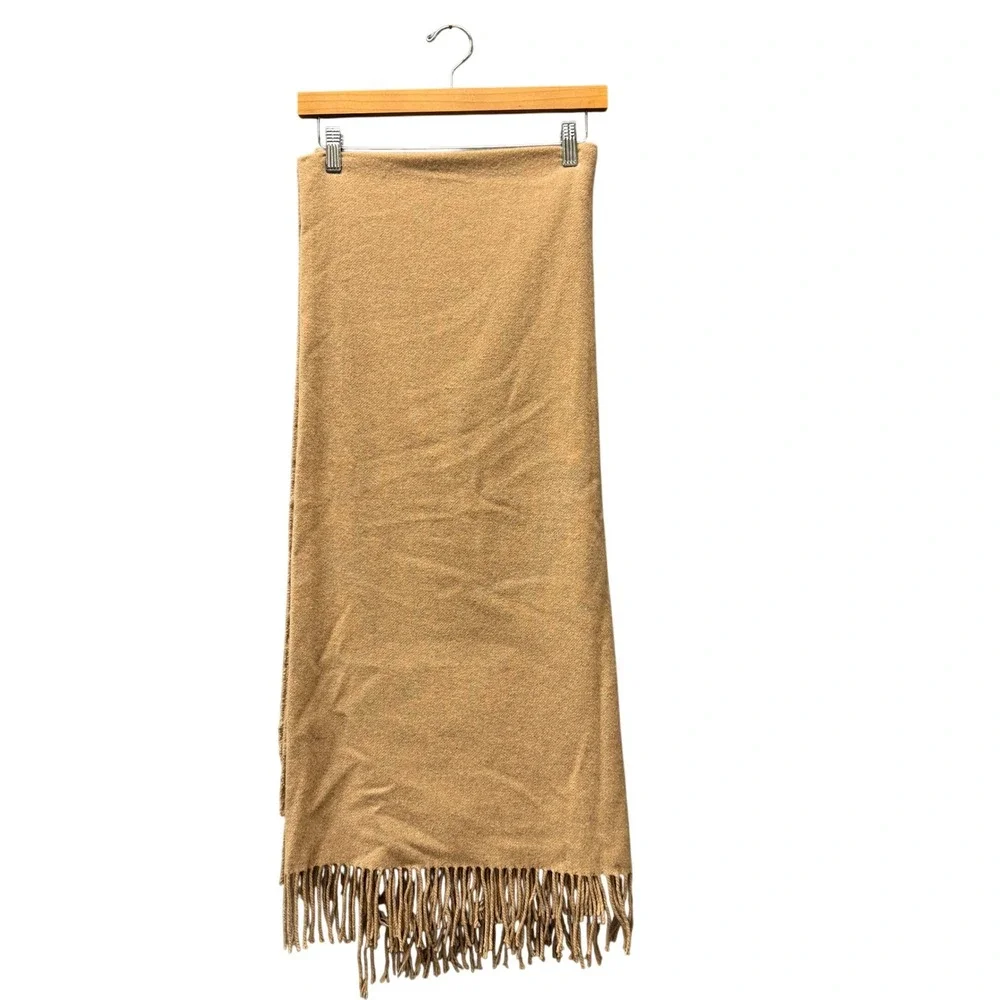 Williams Sonoma Throw Blanket Womens OS Fringe Camel Cashmere Classic